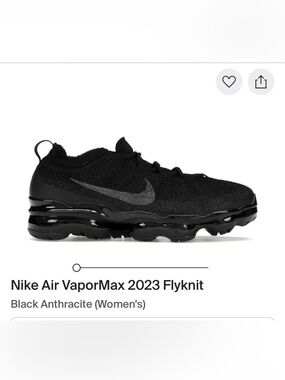 Nike VaporMax Flyknit Sneakers - Black Anthracite with gray swoosh women sz 8